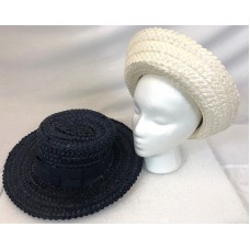 Vintage Pair Mujers Navy White Woven Straw Day Beach Derby Church Sun Hats  eb-22167535